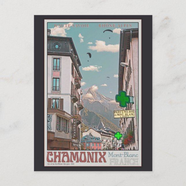 Dorf Chamonix (weiß) Postkarte (Vorderseite)
