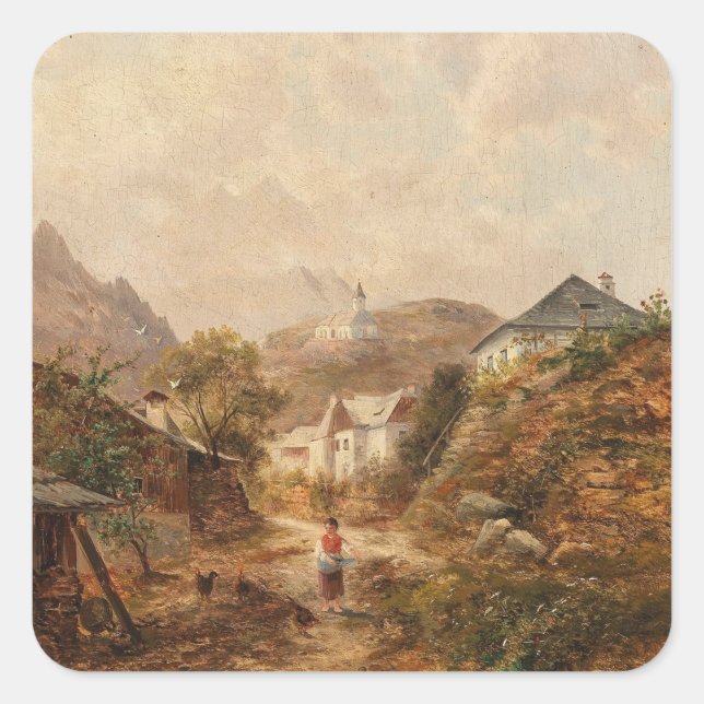 Dorf - Emil Barbarini Quadratischer Aufkleber (Vorderseite)