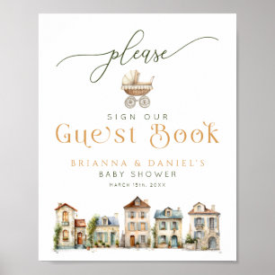 Dorf-Gästebuch-Schild für Baby Shower Poster