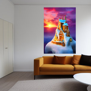 Dorf Gingerbrei auf einem Eisberg AI Art Poster