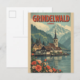 Dorf Grindelwald Schweiz Vintage Naturgeschenk Postkarte