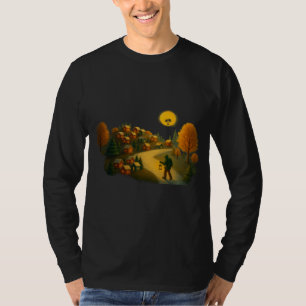 Dorf-Illustration mit goldenem Laternenweg als Kun T-Shirt
