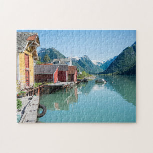 Dorf von Fjærland und ein Fjord in Puzzle