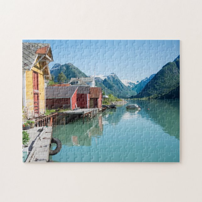 Dorf von Fjærland und ein Fjord in Puzzle (Horizontal)