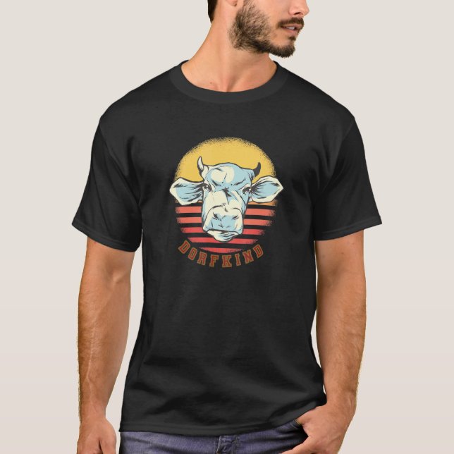 Dorfkind Cow Motif Sprichwort für Dorfbub und T-Shirt (Vorderseite)