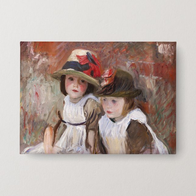 Dorfkinder in Sonnenhut von John Singer Sargent Button (Vorderseite)