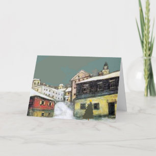 Dorfschnee mit Weihnachtsbaum Feiertagskarte