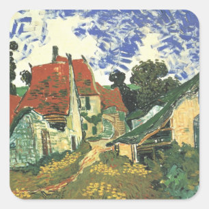Dorfstraße in Auvers von Vincent van Gogh Quadratischer Aufkleber