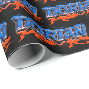 Dorian Vorname Name Graffiti blue orange Geschenkpapier