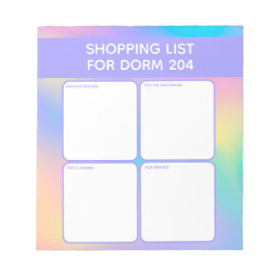 Dorm Shopping List mit 4 Kategorien Lila Notizblock
