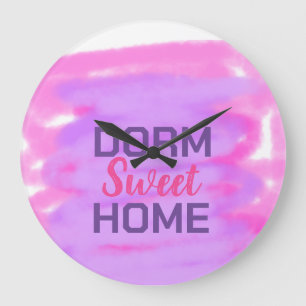 Dorm Swee Dorm Rosa lila Aquarelltext Große Wanduhr