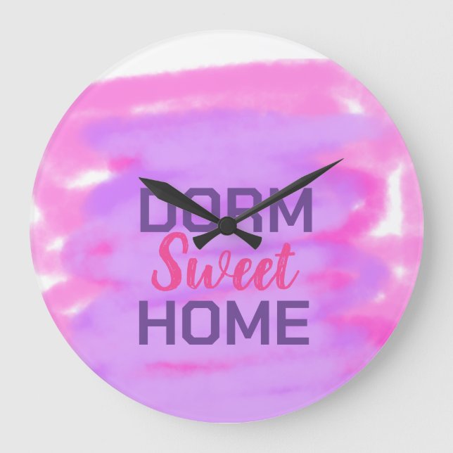 Dorm Swee Dorm Rosa lila Aquarelltext Große Wanduhr (Vorderseite)