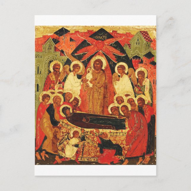 Dormition der Mutter Gottes orthodoxe Ikone Postkarte (Vorderseite)