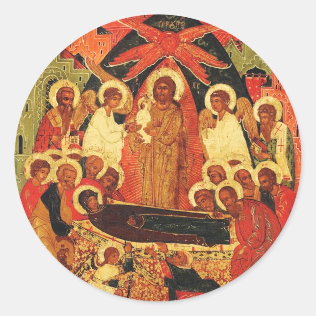 Dormition der Mutter Gottes orthodoxe Ikone Runder Aufkleber (Vorderseite)