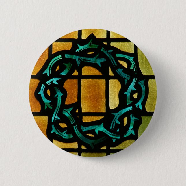 Dornenkrone Buntglas-Fenster-Kunst Button (Vorderseite)