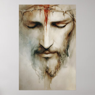 Dornenkrone Jesus Porträt – Aquarell Poster