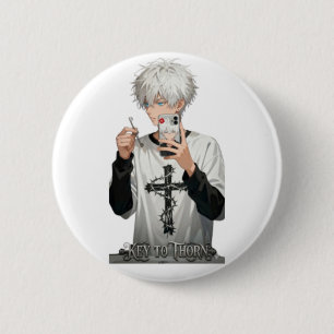 Dornenkronen Anime-Junge mit Schlüssel - Kantige b Button