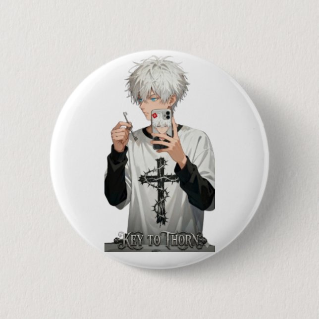 Dornenkronen Anime-Junge mit Schlüssel - Kantige b Button (Vorderseite)