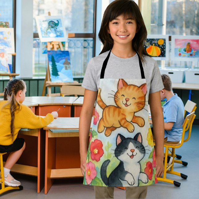 Dornkatzen im Blumengarten Schürze (Frolicking country cats art apron for kids)