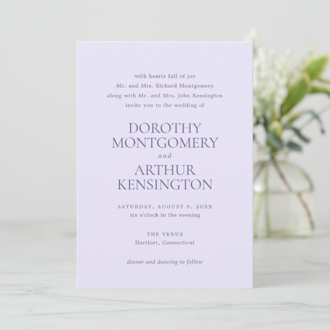 Dorothy Lilac Elegant Wedding Einladung (Stehend Vorderseite)