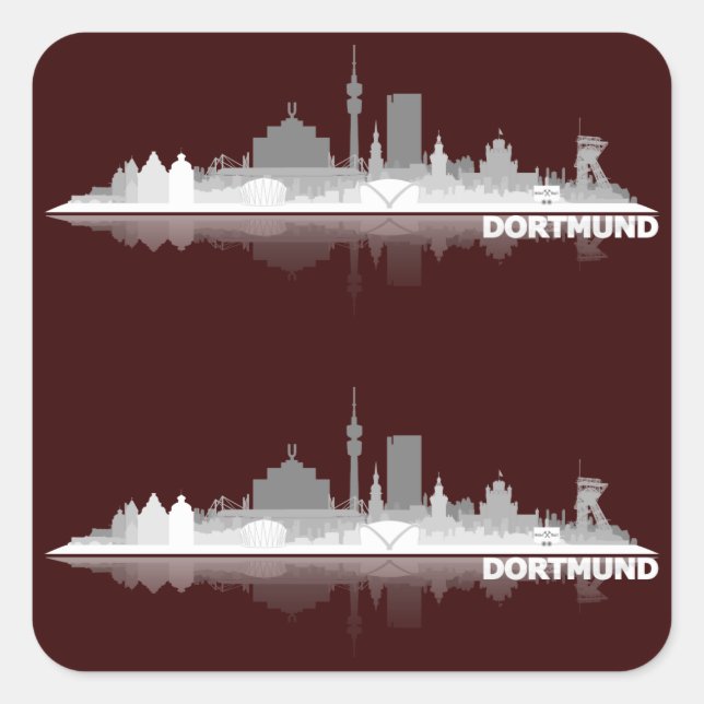Dortmund City Skyline Quadratischer Aufkleber (Vorderseite)