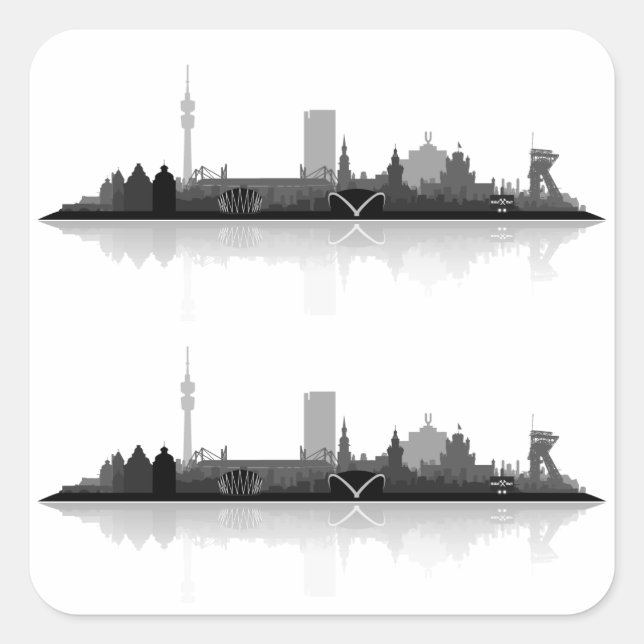 Dortmund City Skyline Quadratischer Aufkleber (Vorderseite)