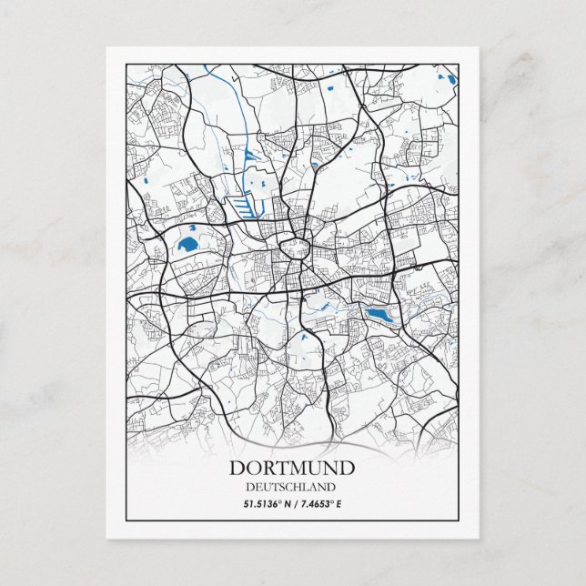 Dortmund Deutschland City Map Travel Simple Postkarte (Vorderseite)