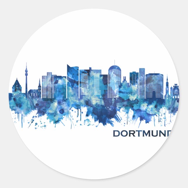 Dortmund Germany Skyline Blue Runder Aufkleber (Vorderseite)