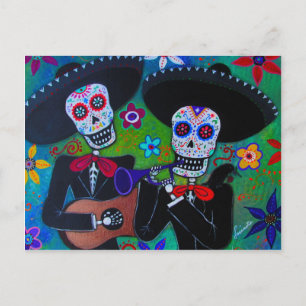 Dos Amigos Dia de los Muertos Mariachi Postkarte