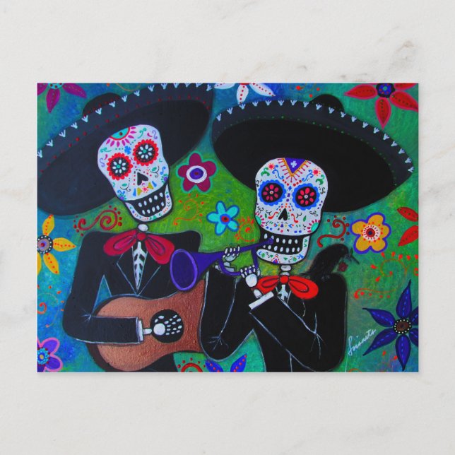 Dos Amigos Dia de los Muertos Mariachi Postkarte (Vorderseite)