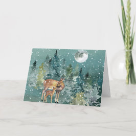 Dos and Fawn Deer in Forest Full Moon Snowfall Karte