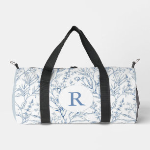 Dose Blue & White Floral Monogram Duffel Bag Duffle Bag