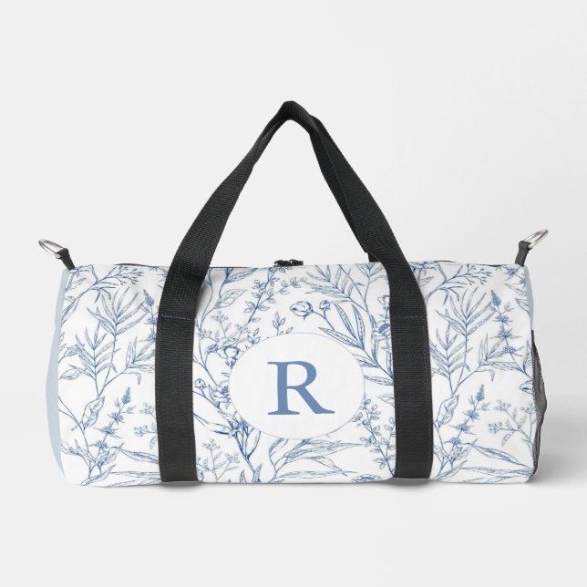 Dose Blue & White Floral Monogram Duffel Bag Duffle Bag (Vorderseite)