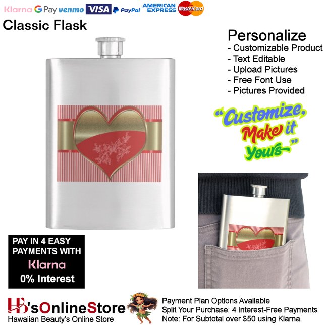 Dosen der klassischen Herzflasche Flachmann (Boxes of Hearts Classic Flask Beverage Container.)