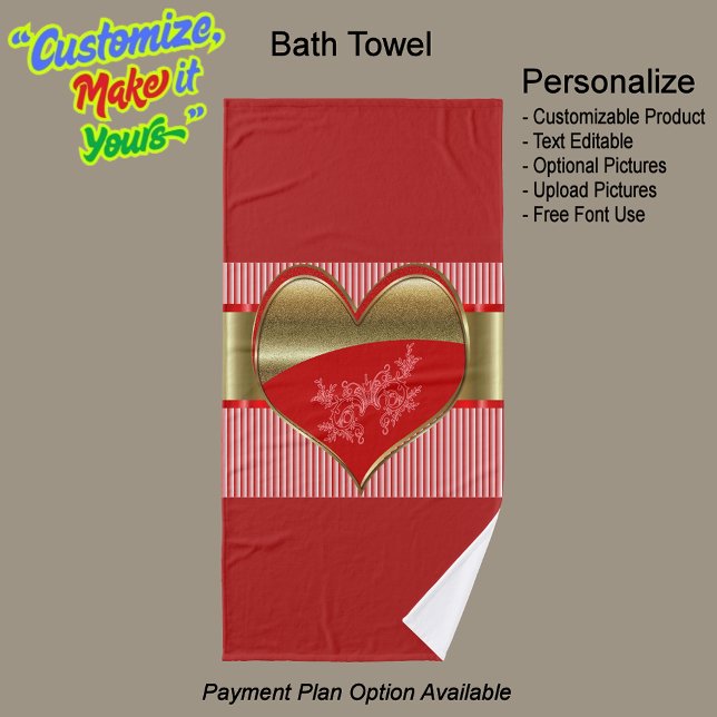 Dosen für Herz-Badetücher Badehandtuch (Boxes of Hearts Bath Towel Featuring a Red Background.)