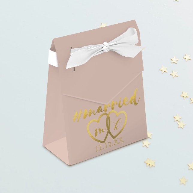 Dosen für Verheiratete Herzklopfe in Rosa, Rosa, R Geschenkschachtel (Blush Pink Gold Married Hearts Wedding Favour Boxes just for you)