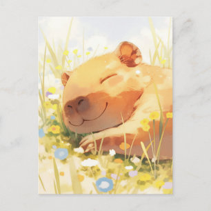 Dösender Capybara auf einer sonnigen Wildblumen-So Postkarte
