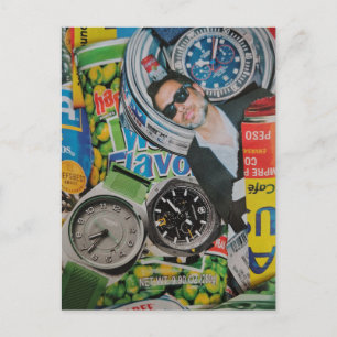 Dosenmann und Uhren Collage Postkarte