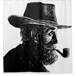 Dot-and-Line-Portrait: Kleiner alter Mann rauchen  Duschvorhang