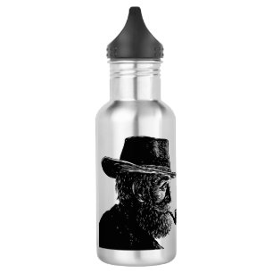 Dot-and-Line-Portrait: Kleiner alter Mann rauchen  Edelstahlflasche