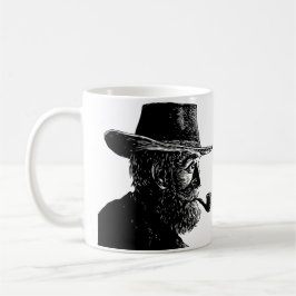 Dot-and-Line-Portrait: Kleiner alter Mann rauchen  Kaffeetasse