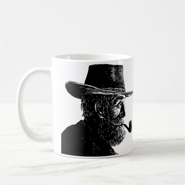 Dot-and-Line-Portrait: Kleiner alter Mann rauchen  Kaffeetasse (Links)