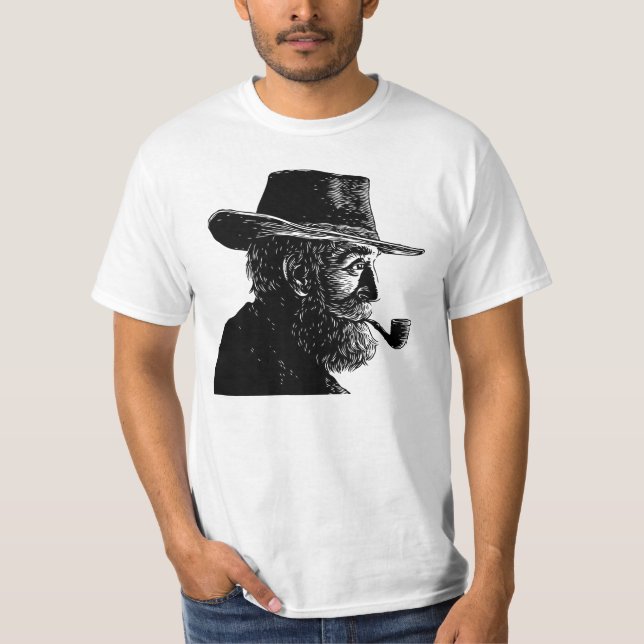 Dot-and-Line-Portrait: Kleiner alter Mann rauchen  T-Shirt (Vorderseite)