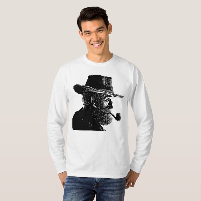 Dot-and-Line-Portrait: Kleiner alter Mann rauchen  T-Shirt (Vorne ganz)