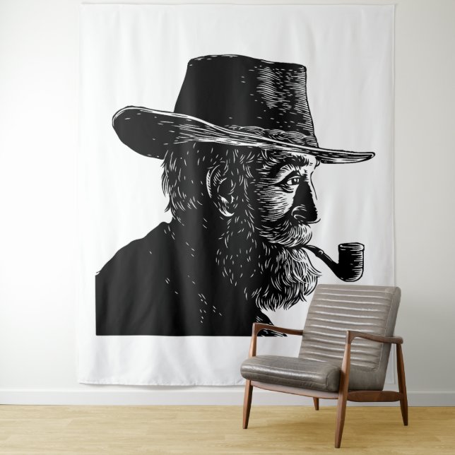 Dot-and-Line-Portrait: Kleiner alter Mann rauchen  Wandteppich (Beispiel)