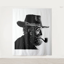 Dot-and-Line-Portrait: Kleiner alter Mann rauchen  Wandteppich