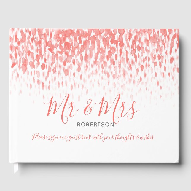 Dot Art Kaskade benutzerdefinierte Korallenorange  Gästebuch (Vorderseite)