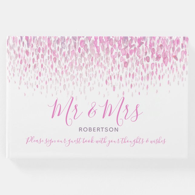 Dot Art Kaskade benutzerdefinierte rosa lila graue Gästebuch (Vorderseite)
