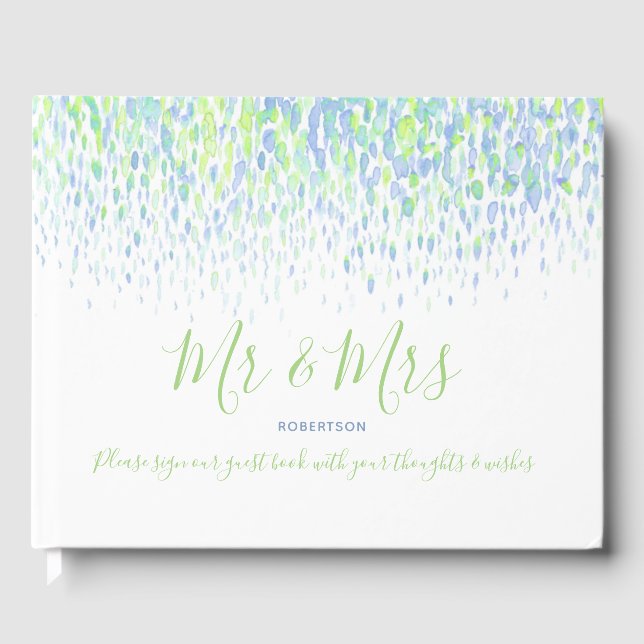 Dot Art Kaskade Custom Green Blue Hochzeit Gästebuch (Vorderseite)