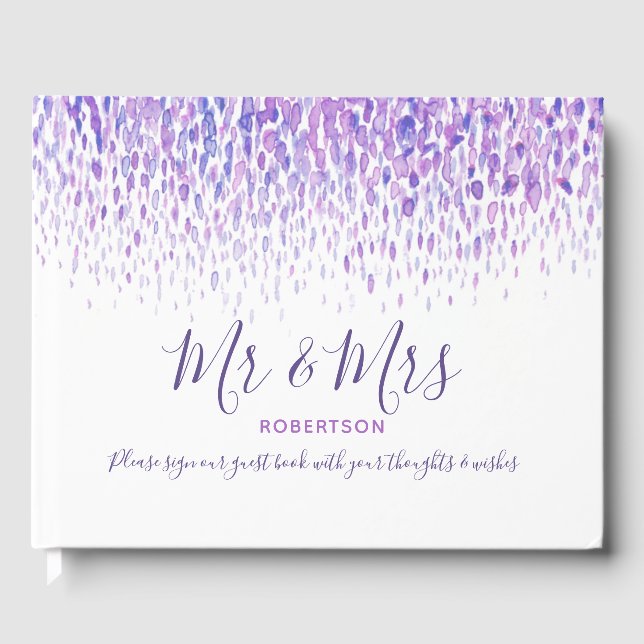 Dot Art Kaskade lila Hochzeit Gästebuch (Vorderseite)